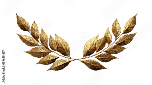 Golden leaves form a laurel wreath, transparent background.