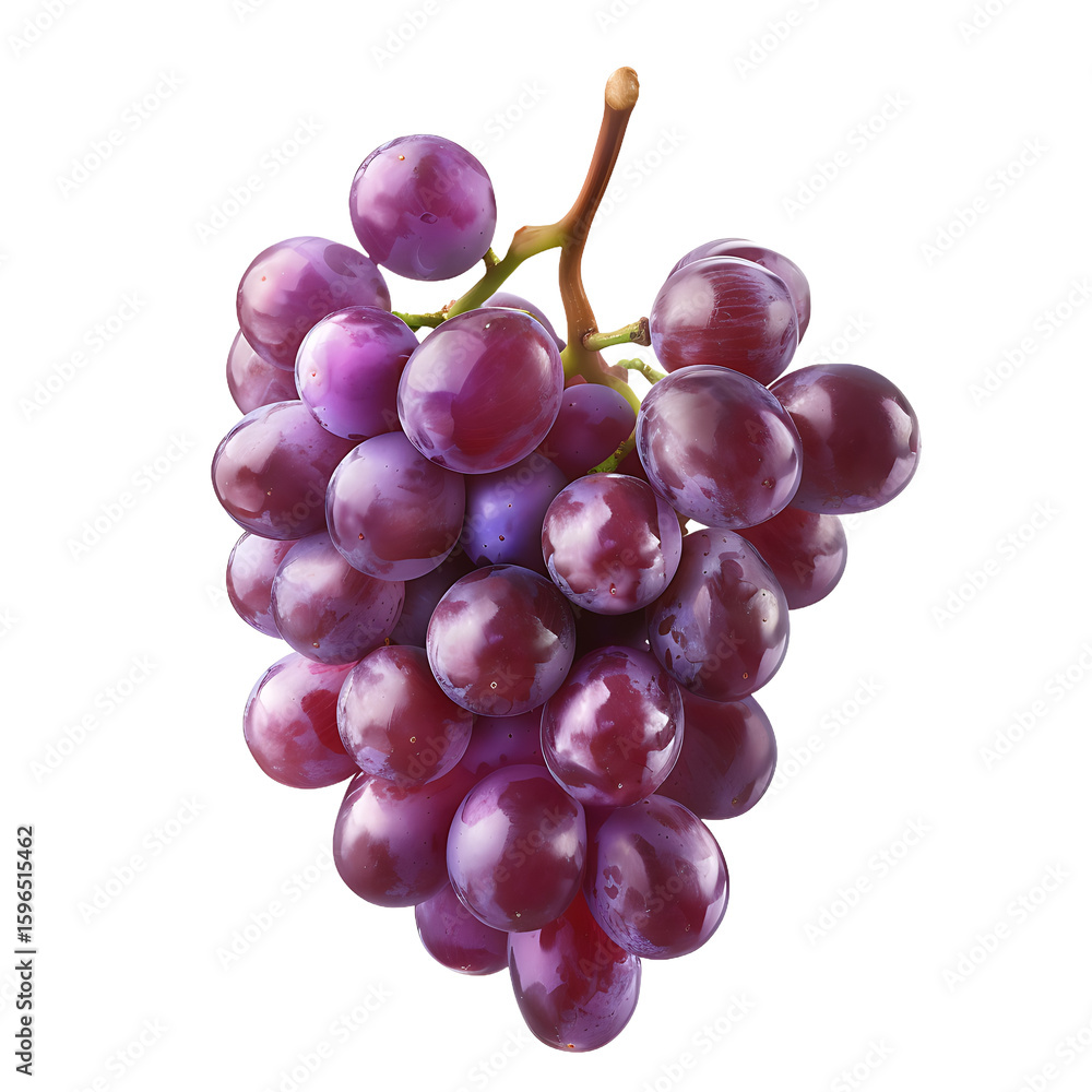 Fototapeta premium Cluster of Fresh Purple Grapes Isolated on White Background