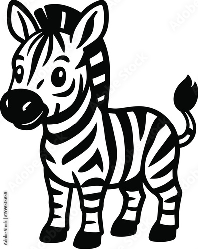 Cute Cartoon Zebra Animal Icon Vector - Black and White Stripes Safari Symbol