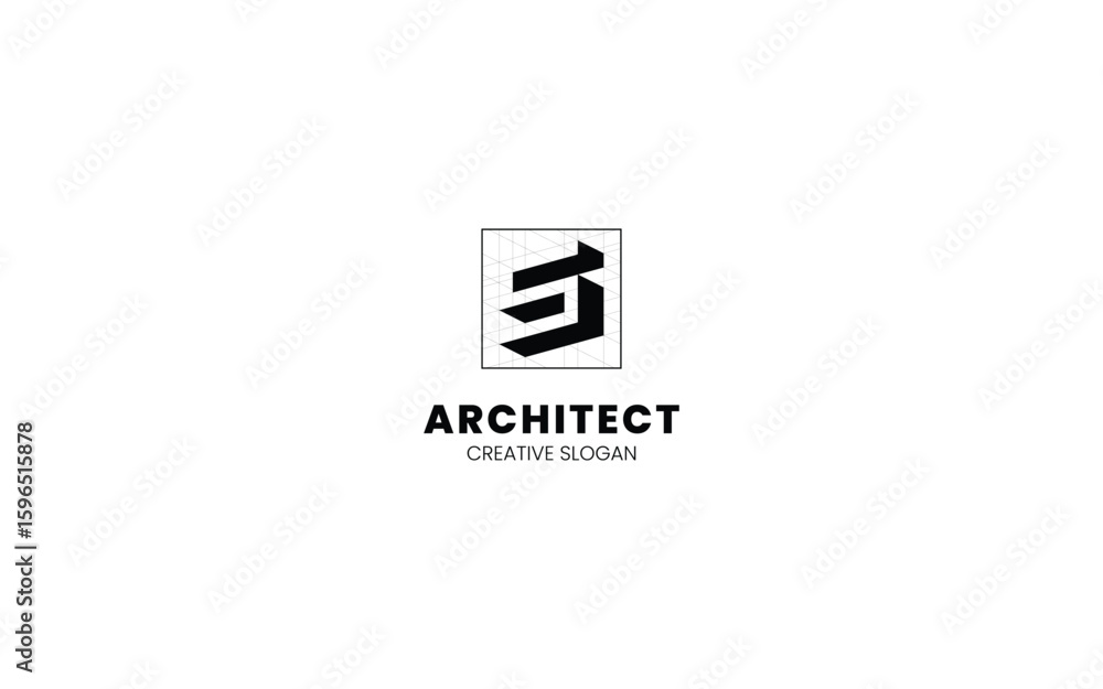 Fototapeta premium Letter S Architect logo with isometric bottom left view and technical sketch style