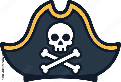 Pirate Hat with Skull and Crossbones Icon Vector - Jolly Roger Symbol