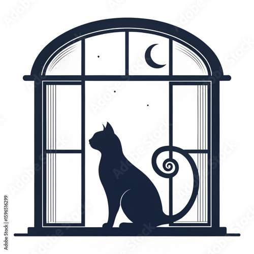 Cat on Window Sill Silhouette