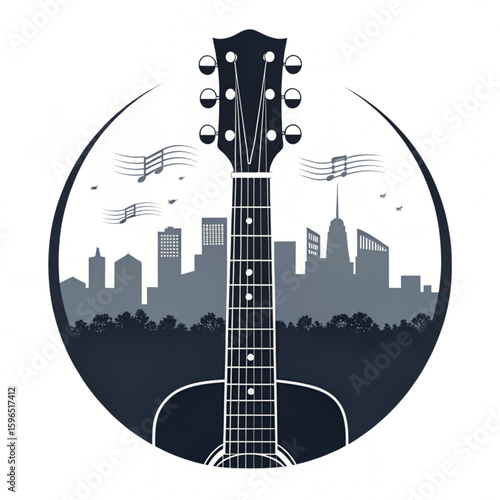 Guitar Silhouette with Tuning Pegs and Hole