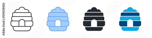 Beehive Icon Set Multiple Style. Designed In Outline, Blue, Glyph, Dual Tone