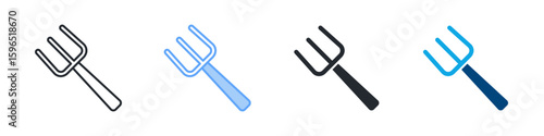 Pitchfork Icon Set Multiple Style. Designed In Outline, Blue, Glyph, Dual Tone