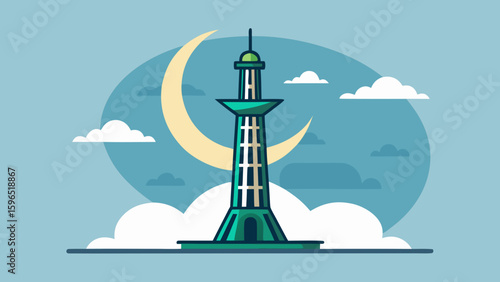 Minar E Pakistan In Flat Minimal Illustration With