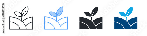 Crop Field Icon Set Multiple Style. Designed In Outline, Blue, Glyph, Dual Tone