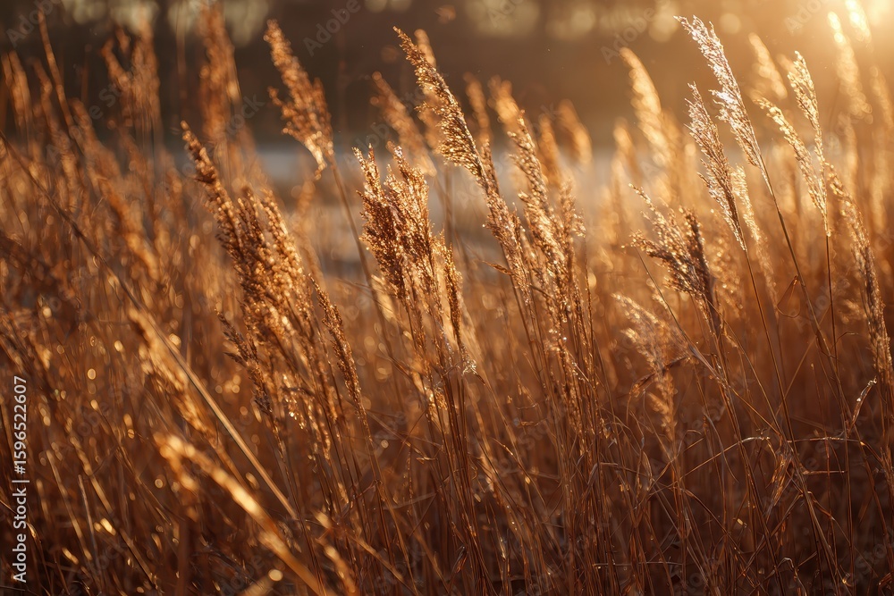 Fototapeta premium Wheat Field, Sunset, Glowing, Golden Hour, Rural Scene, Nature, Farm Background