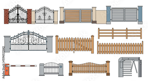 Various types of entrances and barriers including gates fences and automated access systems