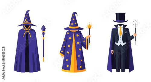 Three mystical figures dressed in enchanting robes and magical attire