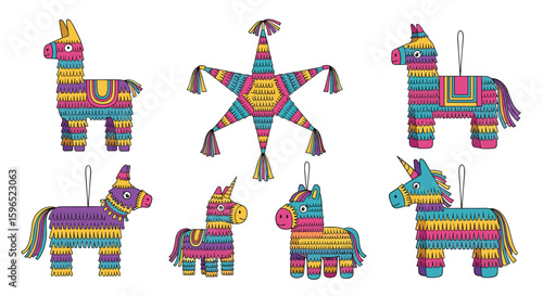 Colorful festive party animal and star shaped paper decorations for celebrations