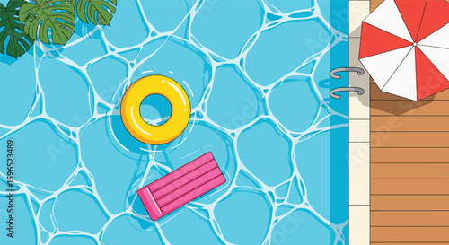 Refreshing summer poolside relaxation with floating fun bright sunny day leisure activities