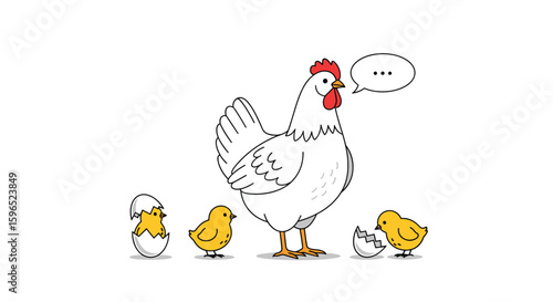 A mother hen watches her adorable chicks hatch and explore the world together