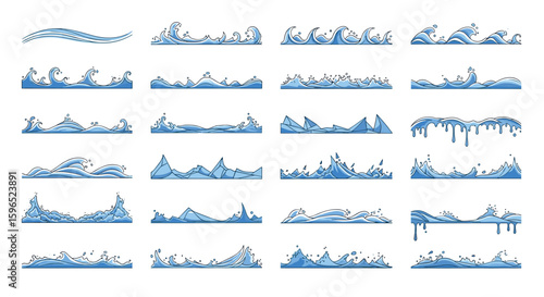 Collection of artistic water splash and droplet border decorations for creative projects