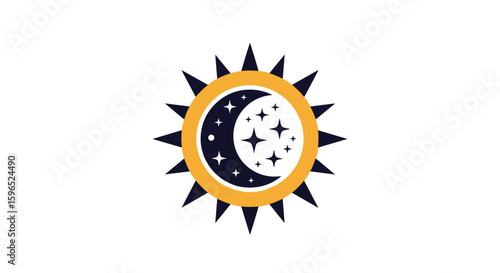 Cosmic celestial sun moon and stars emblem design for mystical branding and spiritual themes