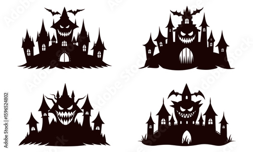 Creepy Halloween House Silhouettes – Haunted Night Vector Pack