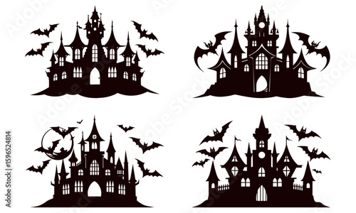 Creepy Halloween House Silhouettes – Haunted Night Vector Pack