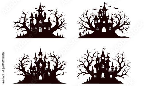 Spooky Halloween Haunted House Silhouette Collection – Vector Art Set