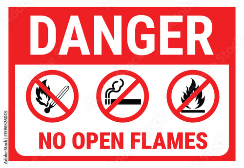 No Open Fire flame sign set, Red square sign,Danger sign, Isolated On White Background Label