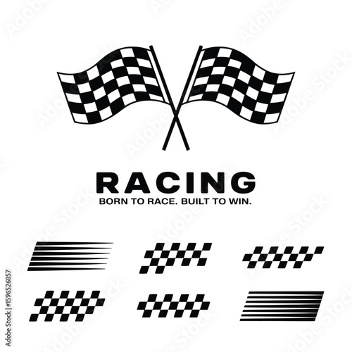Racing Flags and Starting Line Icons Vector Set for Motorsport Designs, Race Events, and Automotive Graphics

