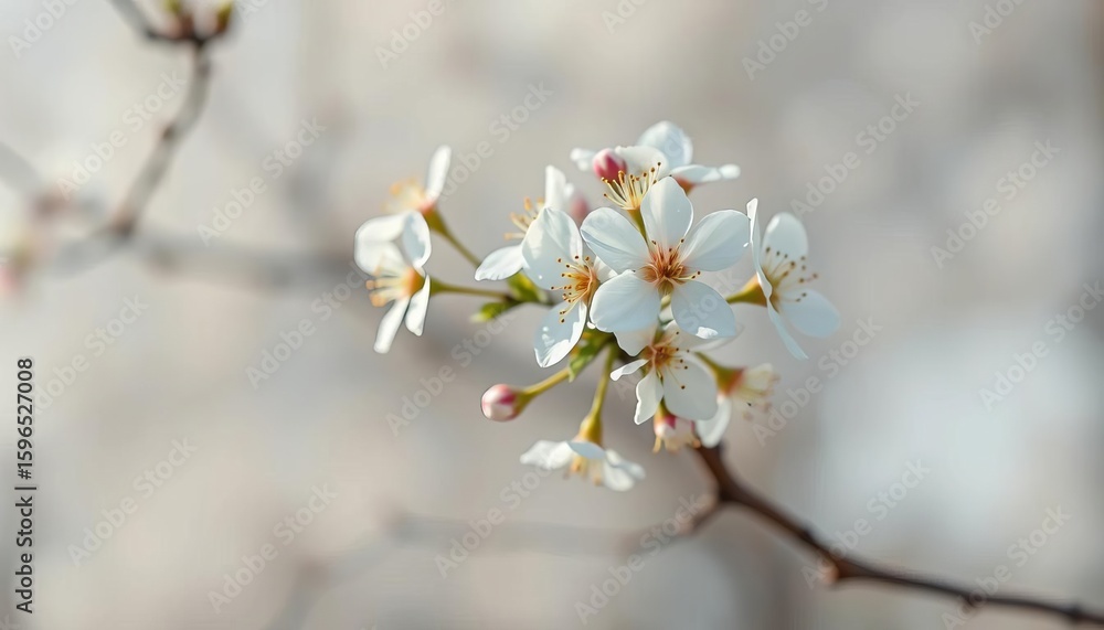 Obraz premium Delicate white blossoms on soft, blurred background, backdrop, design