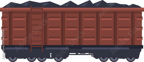 Open top rail car carrying coal illustrating industrial freight transportation by rail, highlighting logistics and the movement of bulk goods