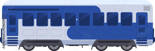 Blue and grey electric train car waiting for passengers to board at station, offering comfortable and sustainable public transport across cities and countries