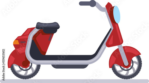 Red electric scooter parked on a white background representing a modern and eco friendly way of urban commuting, promoting sustainable transportation and reducing carbon footprint