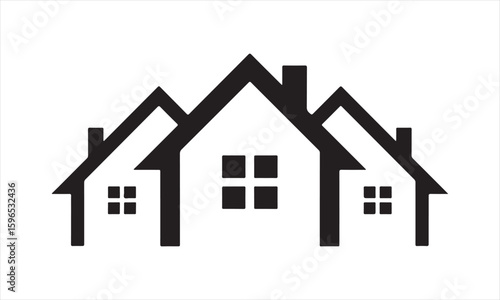 Black Real Estate Houses Icon – Triple Roof Home Symbol Vector