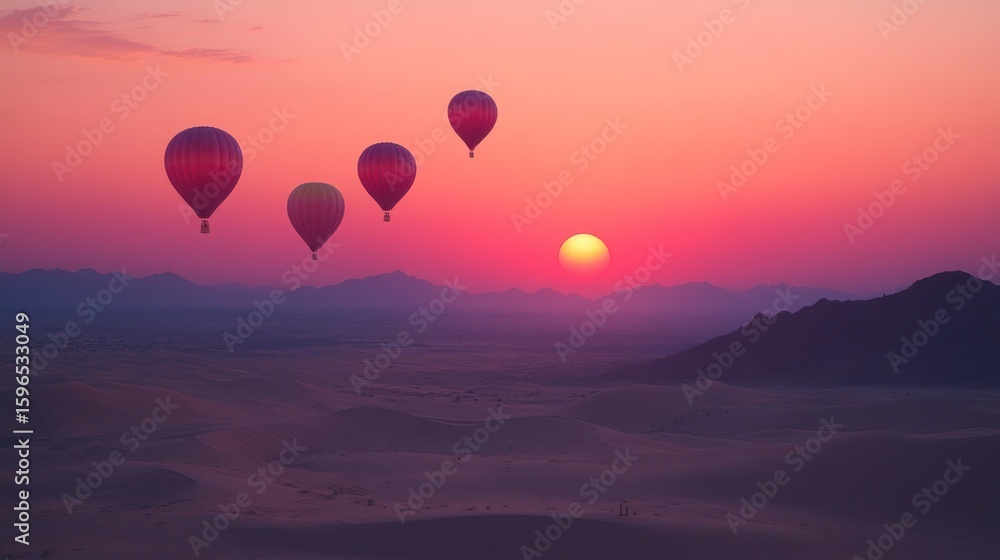 Fototapeta premium Hot air balloons over desert sunrise