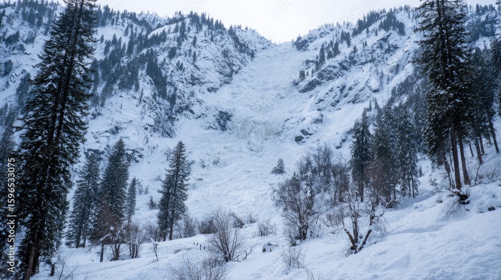 Avalanche in Snowy Mountain Landscape Avalanche in Snowy Mountain Landscape