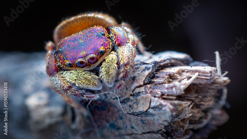 male purple-gold jumping spider (Irura bidenticulata)