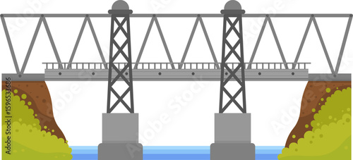 Cantilever bridge featuring a robust metal structure and concrete deck spans a river with lush grassy banks, creating a vital connection between two sides and enhancing the landscape