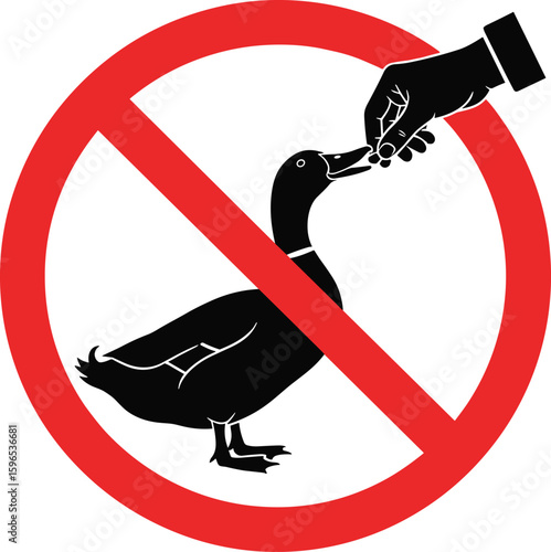 No feeding ducks sign, wildlife protection symbol, environmental awareness, park rules icon, animal safety graphic, nature preservation design, silhouette vector