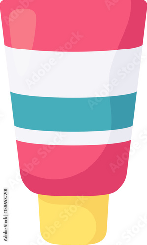 Pink, white and turquoise tube of cream, sunscreen, lotion, ointment or other cosmetic product promoting skin care, sun protection and body treatment