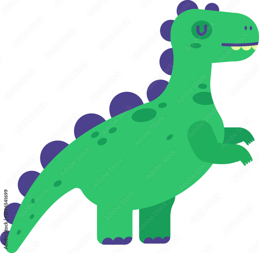 Fototapeta premium Cute cartoon illustration of a smiling green dinosaur looking up, isolated on a white background, ideal for children's books and educational projects