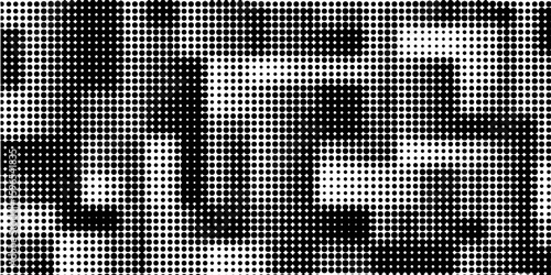 Grunge halftone gradient background. Faded dotted gritty noise texture. Black and white rasterized sand grain wallpaper. Retro pixelated bitmap backdrop. Vector aged anime or manga comic overlay