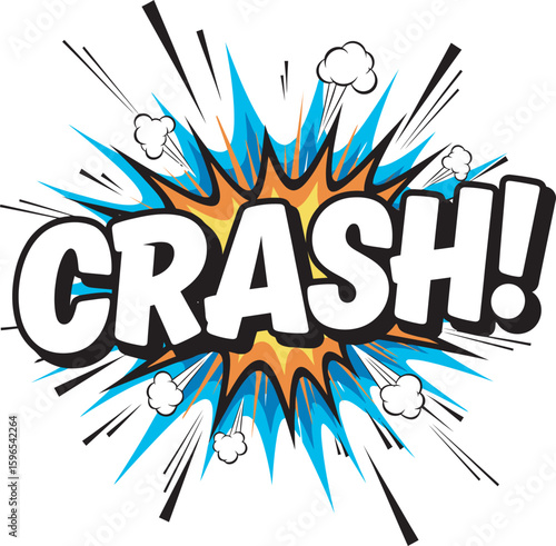 Comic Book Style CRASH Explosion with Blue and Orange Bursts.