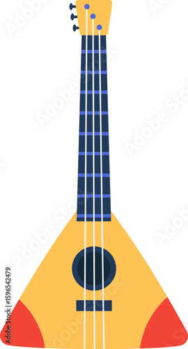 Balalaika, triangular wooden instrument with three strings, played by plucking or strumming, representing russian folk music and traditions, perfect for musical and cultural projects