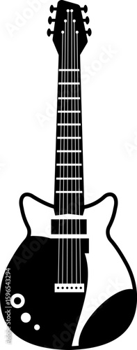 Stylized silhouette of an electric guitar highlighting the neck, body, and tuning pegs, embodying the essence of music, rock and roll, and diverse musical instruments