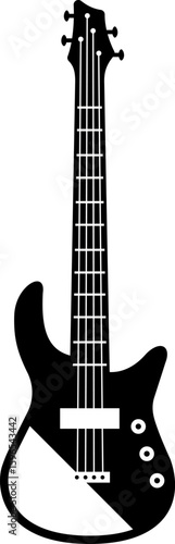 Black and white bass guitar silhouette featuring a contrasting diagonally divided body, creating a visually striking representation of a musical instrument often used in rock, jazz, and funk music