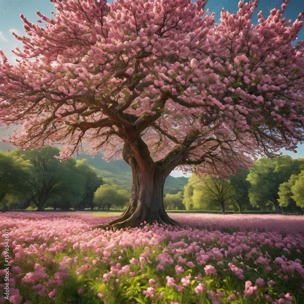 Naklejka premium Majestic Cherry Blossom Tree in Bloom