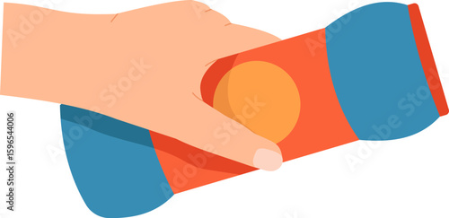 Hand firmly gripping a vibrant chips tube, showcasing a packaging mockup ideal for snack branding and advertising purposes, emphasizing the enjoyment of crispy treats