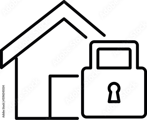 Thin Icon of House and Lock for Graphics, Concept, Apps