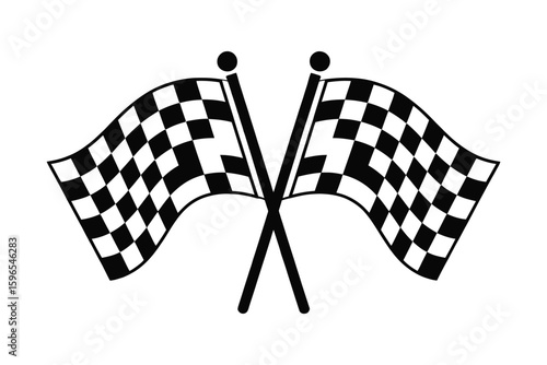Two Crossed Checkered Racing Flags Vector Formula 1 Championship Symbol Isolated on Transparent Background