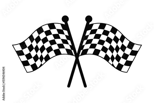 Crossed Racing Flags Vector Isolated, Checkered Motorsport Flags Symbol for Formula One and Auto Events