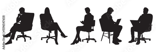 A big collection of silhouette of sitting people. Set of people sitting on chair silhouette . eps 10