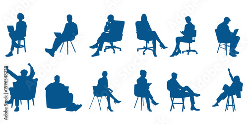 Business people sitting on conference or other meeting silhouette. Students sitting on the chairs . eps 10