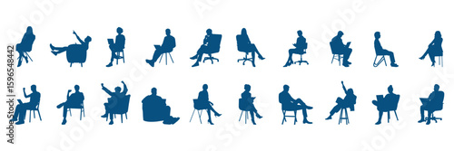 Business people sitting on conference or other meeting silhouette. Students sitting on the chairs . eps 10