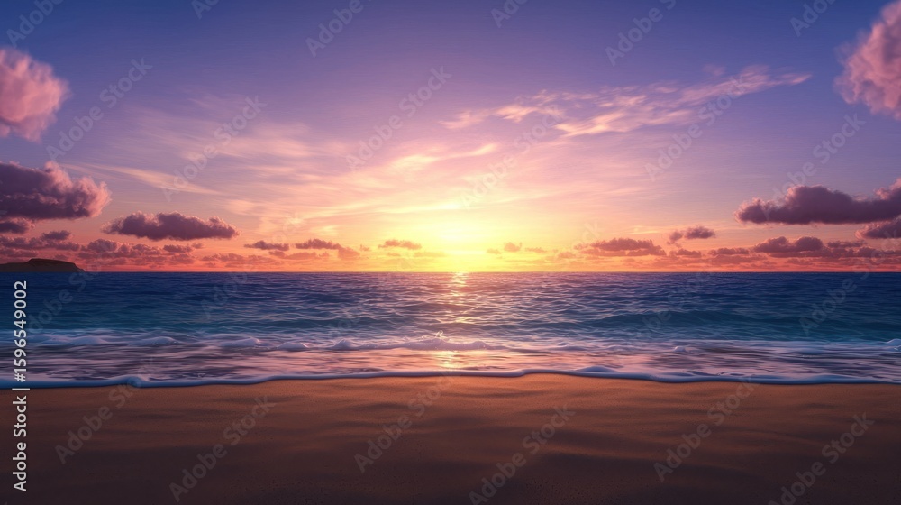 Naklejka premium Tropical Sunset Beach Scene